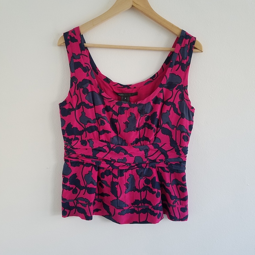 Marc Jacobs Pink and Navy Printed Peplum Tank Top
